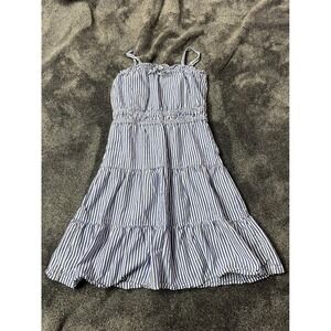 Old Navy Girls Blue White Striped Tiered Sun Dress Smocked Waist Size S 6-7